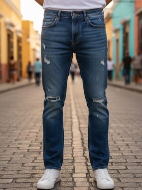 Free Planet distressed rips straight leg jeans 32